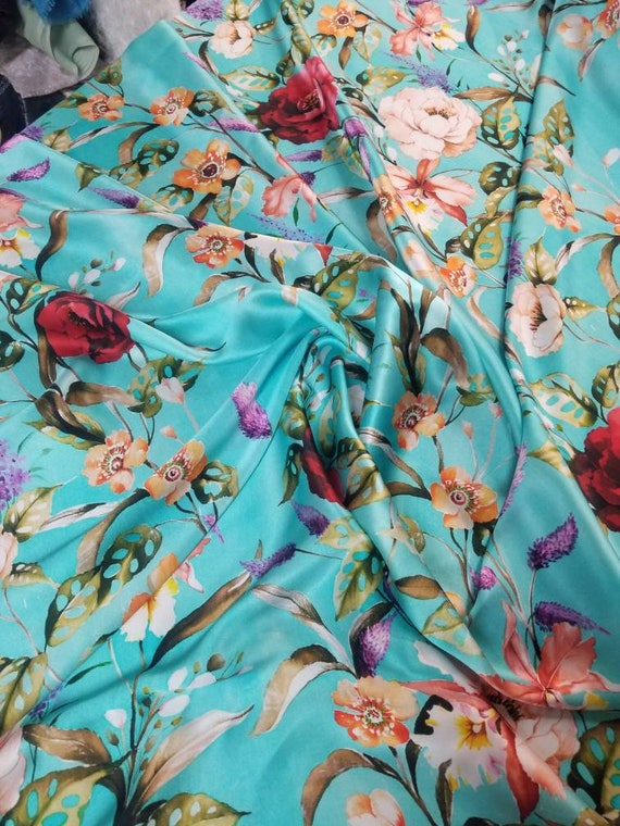 100% Silk Charmuse Designer Digital Floral Print Fabric - Etsy