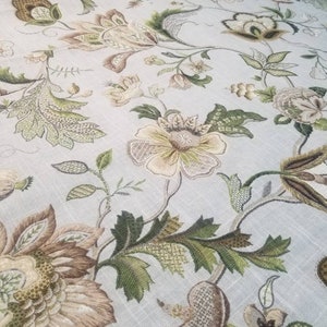 Heavy weight structured Cotton linen floral desig usable for Upholstery and draperies table linen & more  54 inches wide sold by the yard.