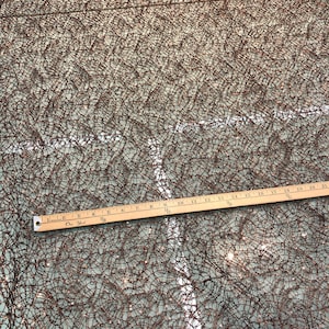 May include: Brown sparkly mesh fabric with a fine, intricate pattern. A ruler is placed on top of the fabric, showing a measurement of 21 inches.