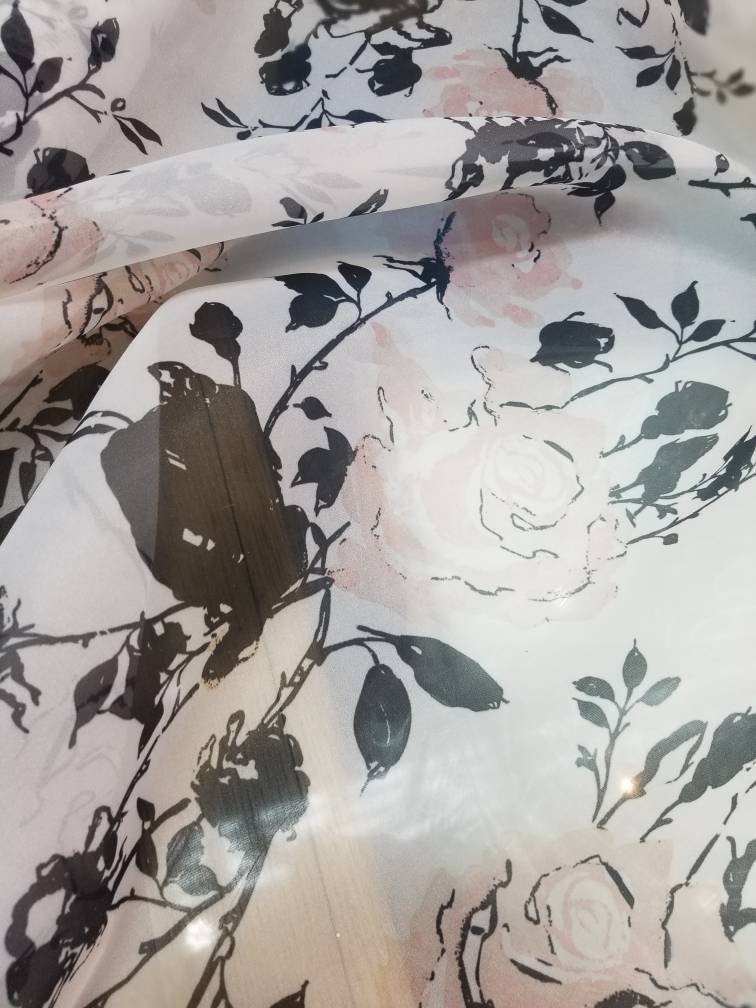 Vintage Floral Design Digitally Printed on Yesha Silk