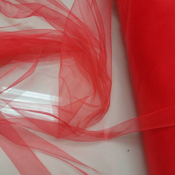 Super fine soft Bright red  color Tulle/Mesh 60" wide sold by the yard usable for Apparel and interior designing.