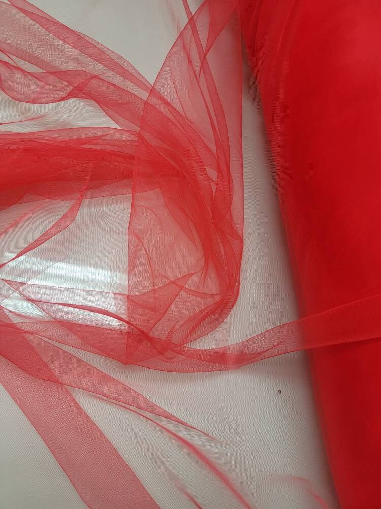 Super fine soft Bright red  color Tulle/Mesh 60" wide sold by the yard usable for Apparel and interior designing.