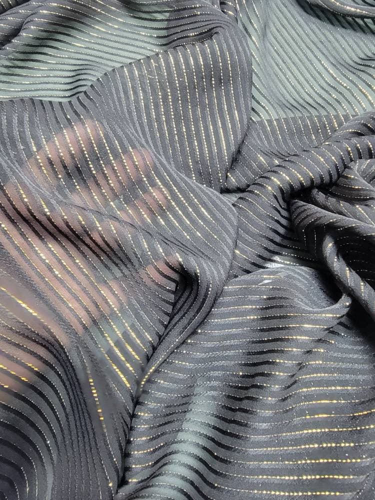 100% Silk Chiffon Metallic Striped Design. Rich and
