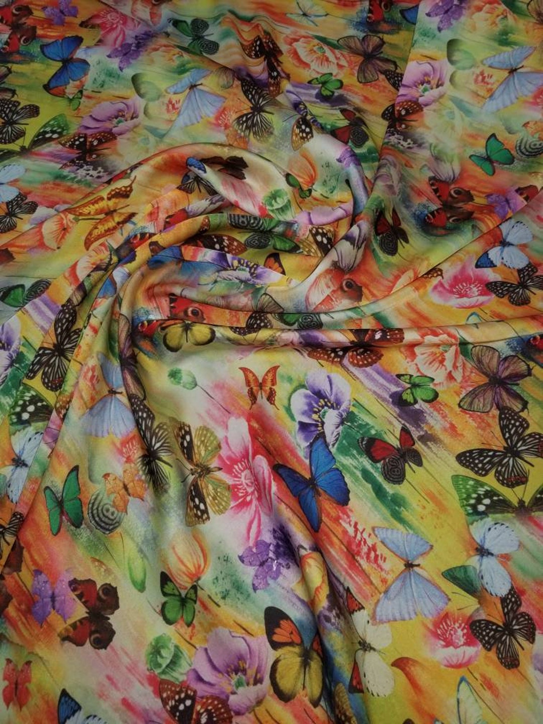 Digital Designer Print. Multicolor Butterfly Print With Unique Flowers ...