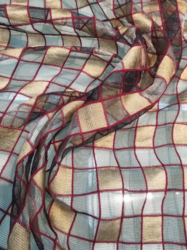 Silk Organza Mesh Soft Weight With Gold Color Plaid Check - Etsy
