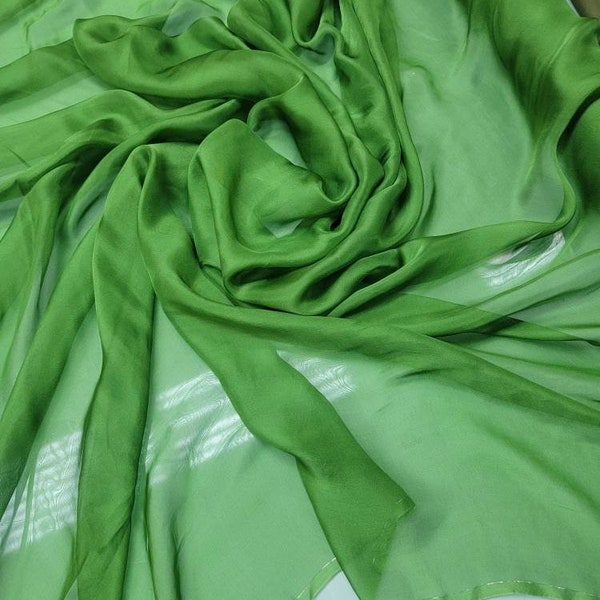 100% Silk french Chiffon Emerald Green  color 54" wide. Usable for Apparel and interior designing.