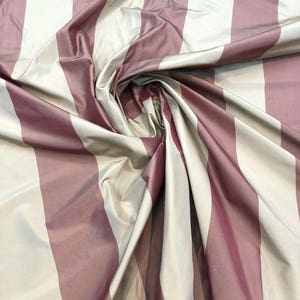 100% silk taffeta stripe useful for interior & clothing. 54&quot; wide    Sold by the yard