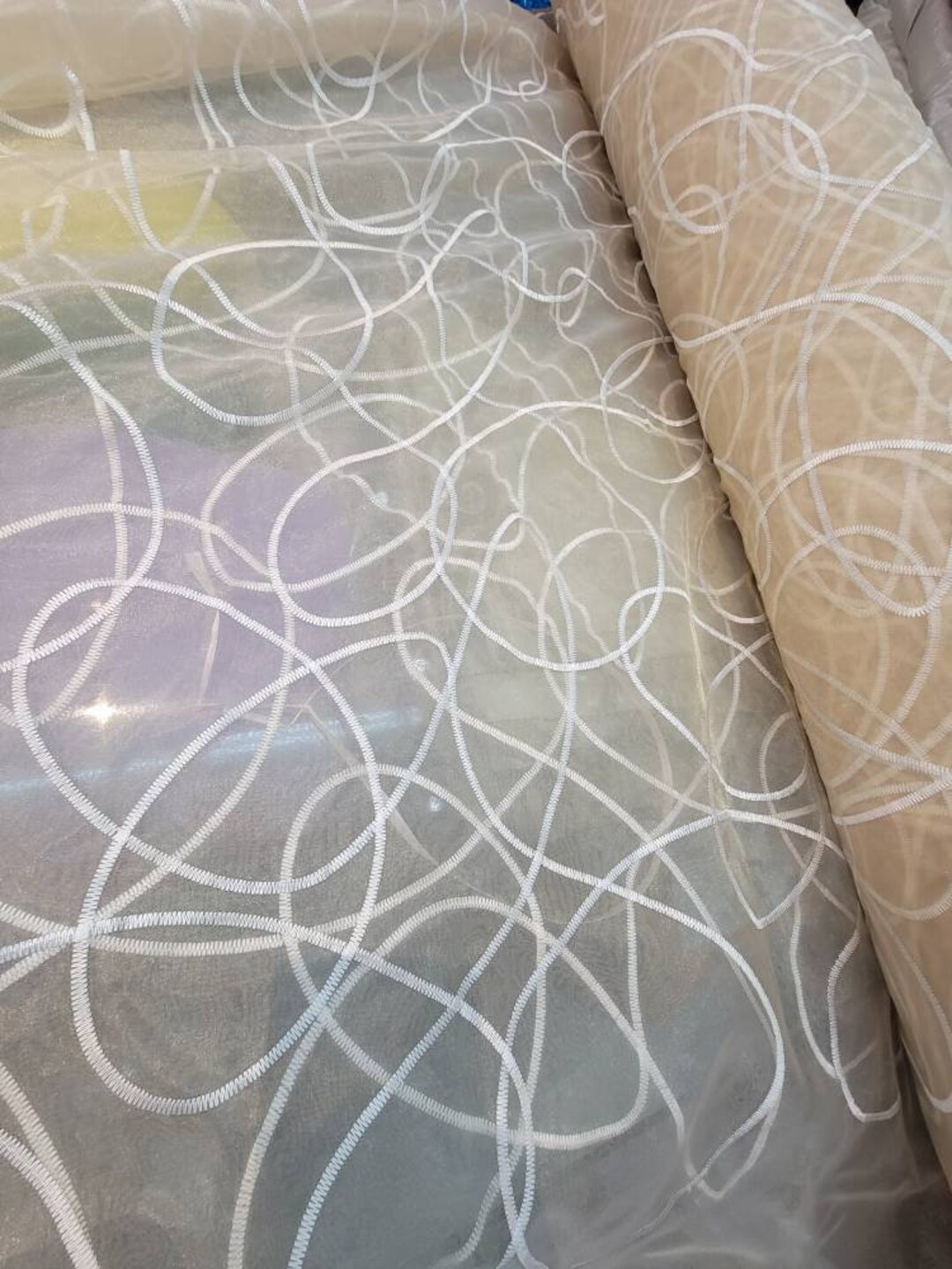 Wrinkled Drapery Sheer Fabric - Sky - British Imported main image 0