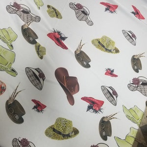 Italian Beautiful  Multicolor Hat  Images Digitally Printed on Charmeuse 54&quot; Wide Sold by the Yard