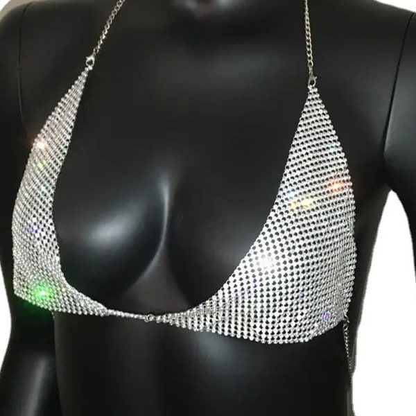 Rave wear Rhinestone Bra, strap bikni usable for costumes and  rave clothes.