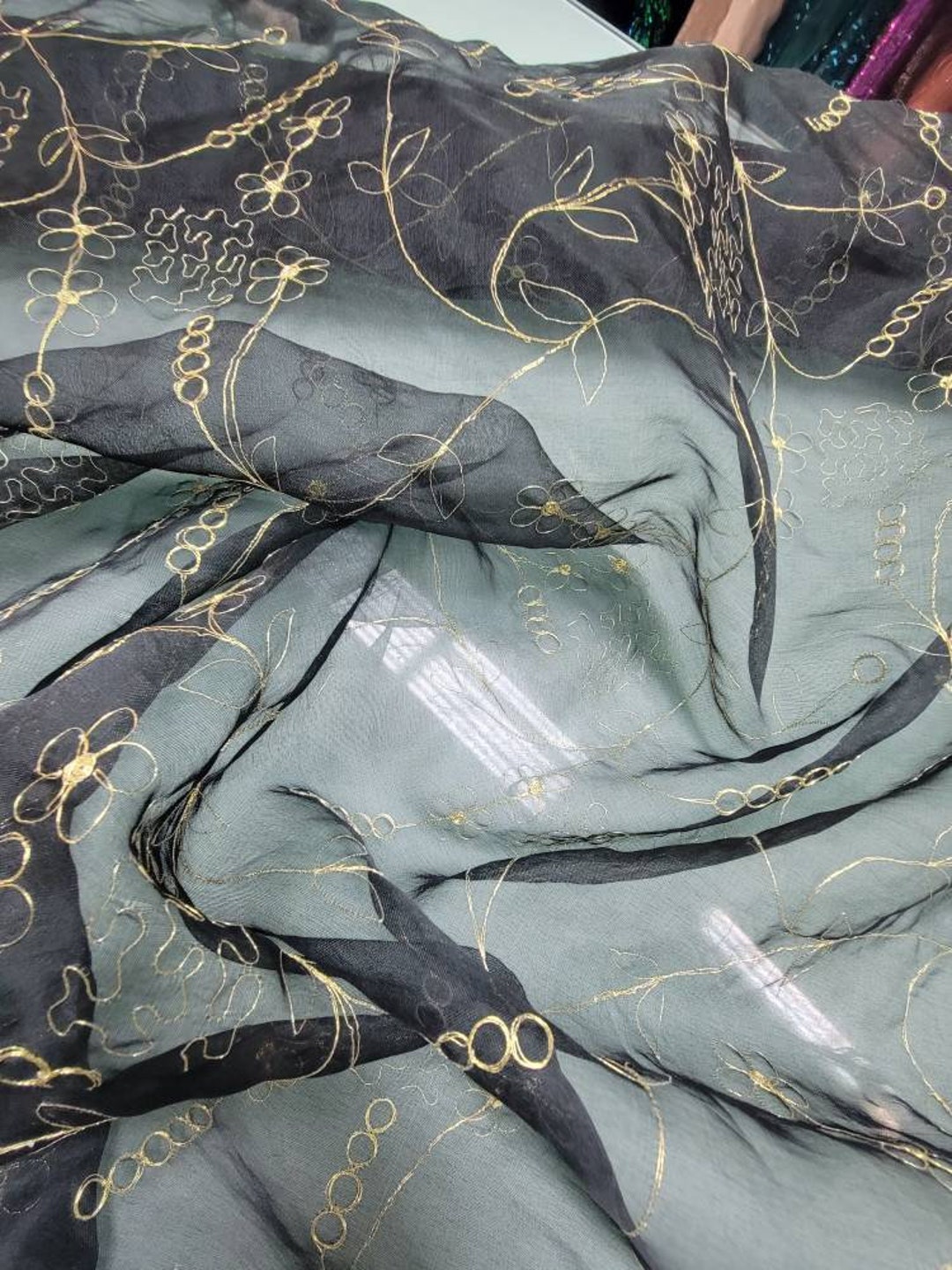 Black Embroidered Organza Silk 172 Fabric