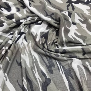 Gray color Camouflage print strtch jersey fabric. Usable for apparel,accessories and interior designs