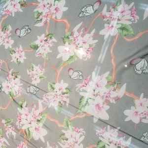 Italian designer 100% pure silk chiffon fabric. Floral print. Price for One Yard  54&quot; Wide
