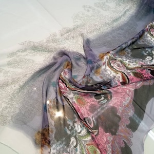 Italian designer 100% pure silk chiffon fabric. Swirly print. Price for One Yard  54&quot; Wide