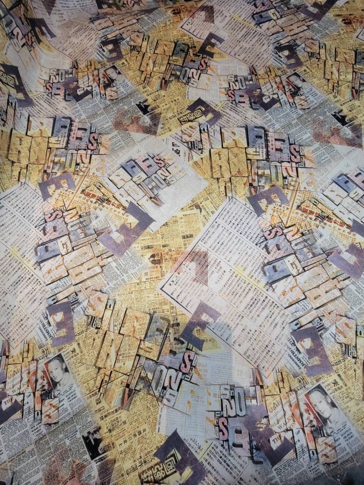 Designer Digital Newspaper Natural Color Combination Print on Mikado ...