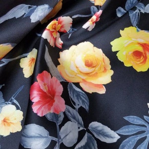 Digitally Printed Floral  design on a Premium Mikado/Twill fabric 59/60&quot;.  This luminous, smooth silk-like fabric, tightly woven.