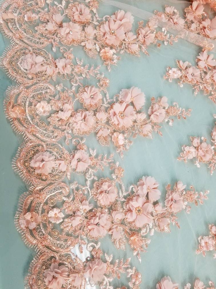 Lace fabric with rhinestones 3D lace fabric with flowers for | Etsy