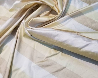 100% Silk taffeta stripe beautifully made for  drapery, decorations and for apparel use. 54" wide.