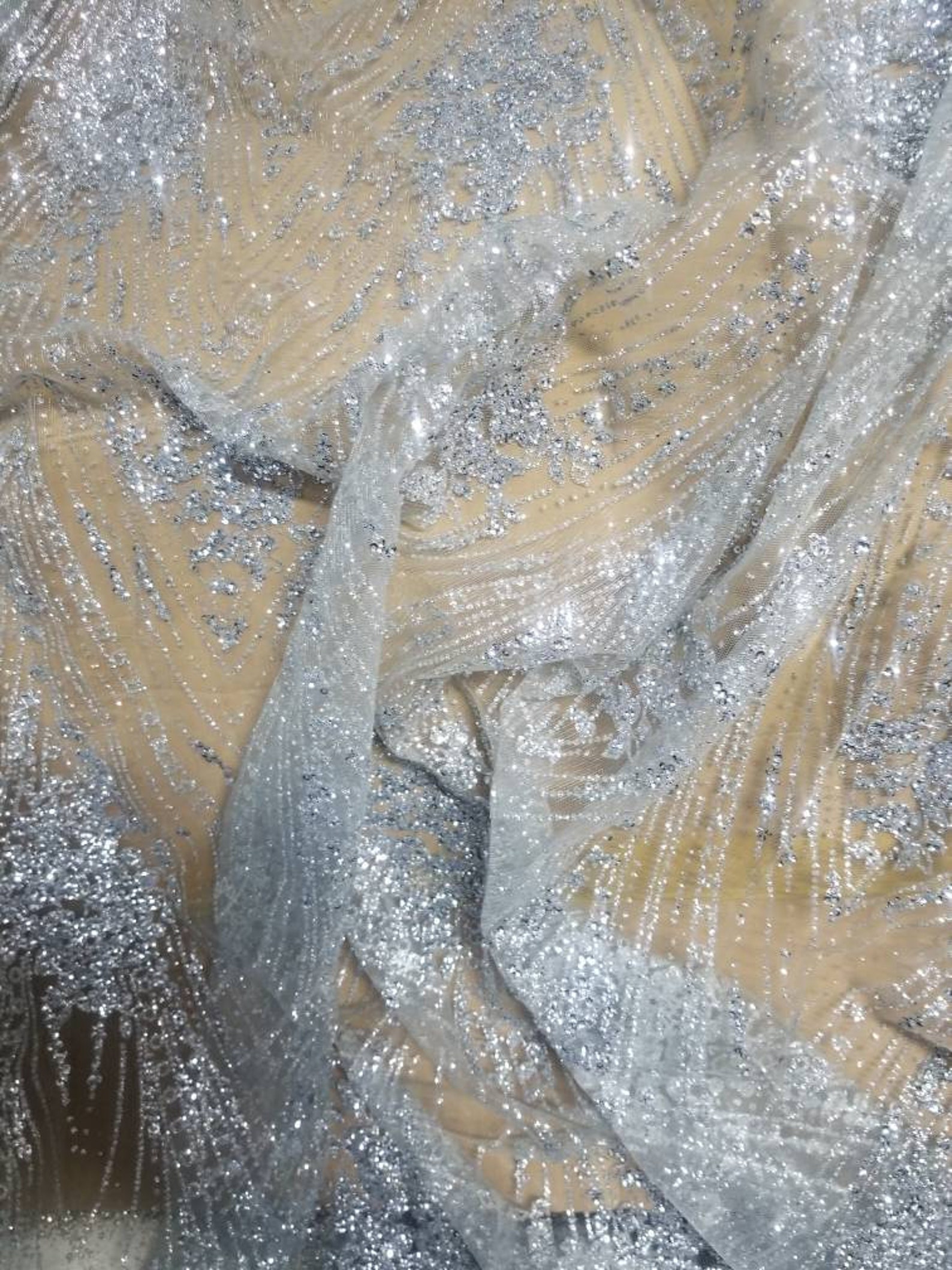 Glitter Metallic Fabric Silver Color Usable for Decoration and Etsy