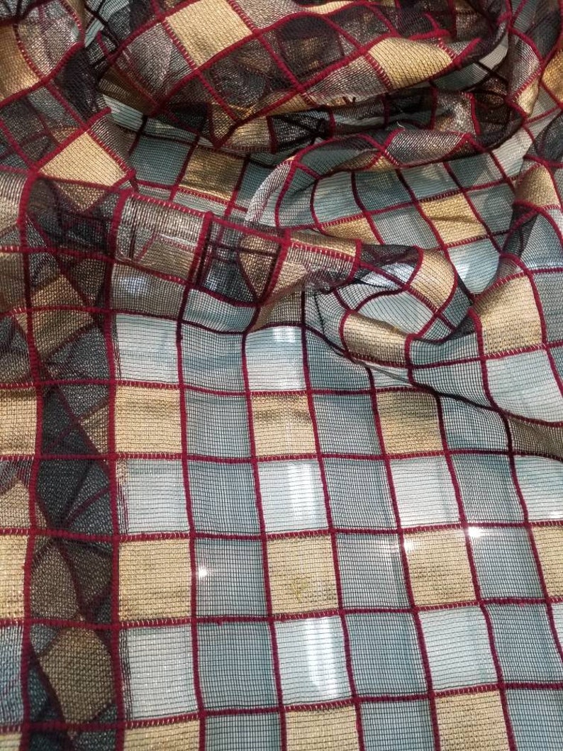 Silk Organza Mesh Soft Weight With Gold Color Plaid Check - Etsy