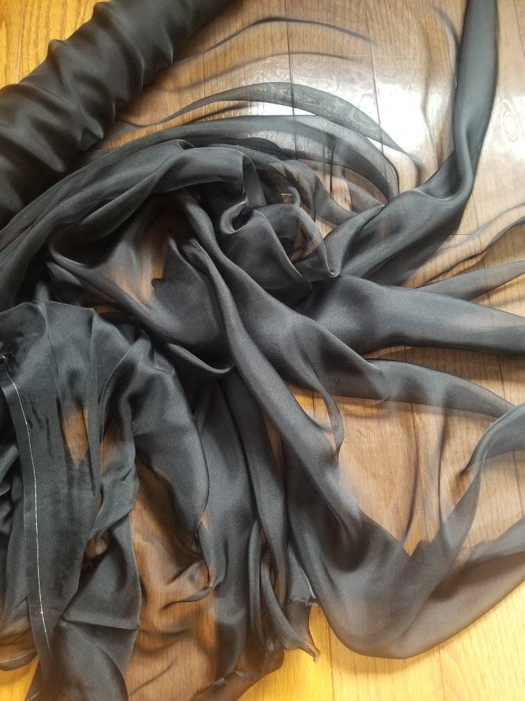 100% Silk french Chiffon black color 54 wide. Usable | Etsy