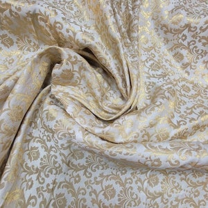 Handcrafted beautiful  Indian  silk/rayon  brocade with mettallic  thread work floral design fabric  usable for apparel and accessories