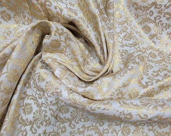 Handcrafted beautiful  Indian  silk/rayon  brocade with mettallic  thread work floral design fabric  usable for apparel and accessories