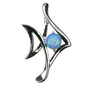 Sky Blue Lab Opal Fish Pendant, Sterling Silver, Synthetic Opal Animal Pendant image 3