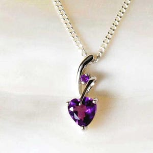 Purple Heart Shaped Amethyst Pendant, Sterling Silver Minimalist Necklace, February Birthday Gift for Her afbeelding 3