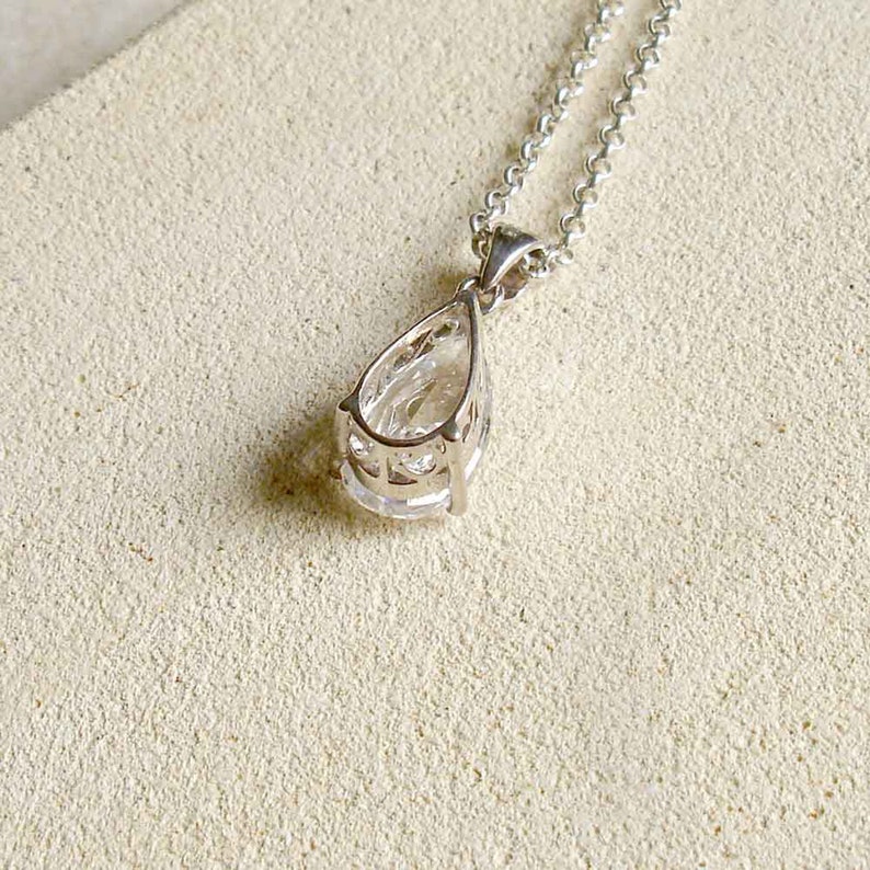 Sterling Silver Cubic Zirconia Teardrop Bridal Pendant, Wedding Necklace, Real Silver Pendant, Clear CZ Silver Pendant, Bridal Jewelry, image 8