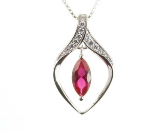 Sterling Silver Lab Ruby CZ Calla Lily Pendant Necklace, 925 Jewelry, July Birthstone, Lab-Created Ruby, Synthetic Ruby, Cubic Zirconia