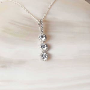 Sterling Silver Pendant, Cubic Zirconia Trio Pendant, Bridal pendant, CZ pendant, Silver Pendant & Chain, Wedding Pendant, UK Seller image 5