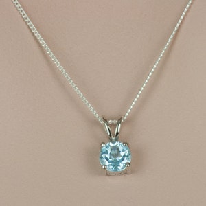 Small Sterling Silver Sky Blue Topaz Round Solitaire Pendant, Minimalist Blue Topaz Jewelry, December Birthstone image 5