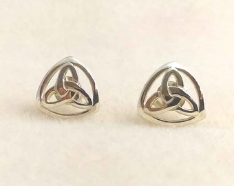 Celtic Trinity Knot Earrings, Sterling Silver Stud Earrings, Triquetra Studs, Triangle Ear Studs, 925 Silver Celtic Earrings, Triskelion
