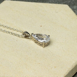 Sterling Silver Cubic Zirconia Teardrop Bridal Pendant, Wedding Necklace, Real Silver Pendant, Clear CZ Silver Pendant, Bridal Jewelry, image 2