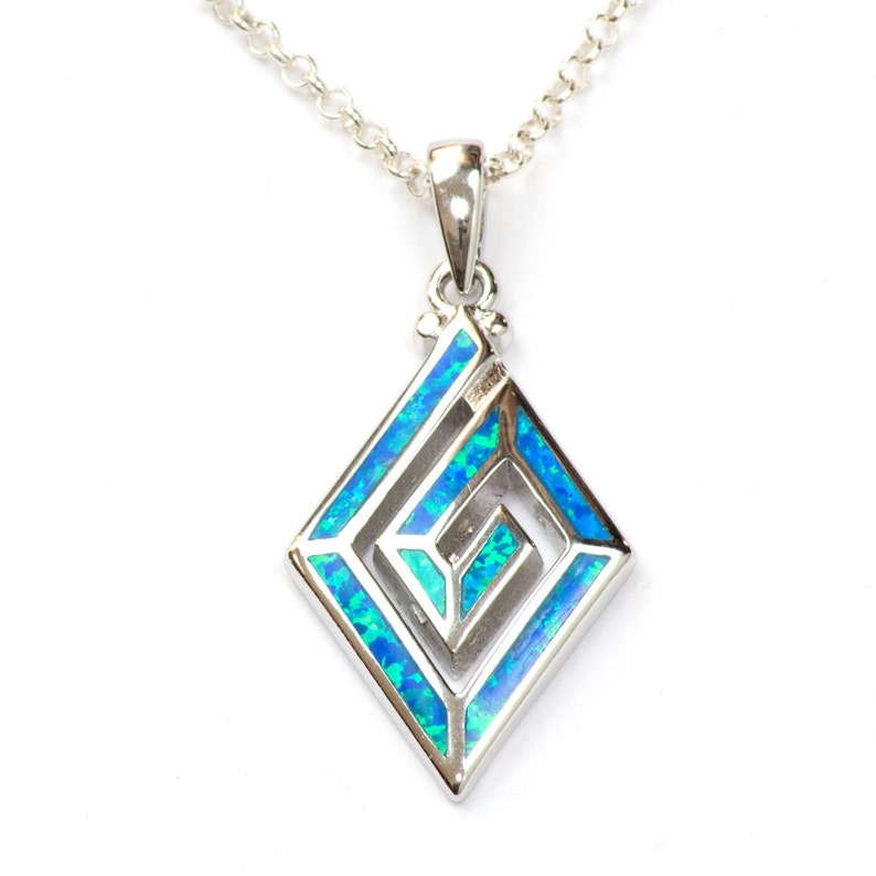 Blue Sea Lab Opal Pendant 925 Silver Jewelry Opal Jewelry Sterling Silver Pendant 925 Blue Opal Pendant Silver Opal necklace UK Seller