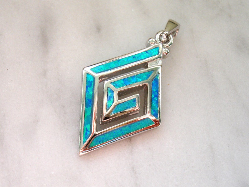 Blue Sea Lab Opal Pendant 925 Silver Jewelry Opal Jewelry Sterling Silver Pendant 925 Blue Opal Pendant Silver Opal necklace UK Seller
