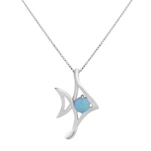 Sky Blue Lab Opal Fish Pendant, Sterling Silver, Synthetic Opal Animal Pendant image 7