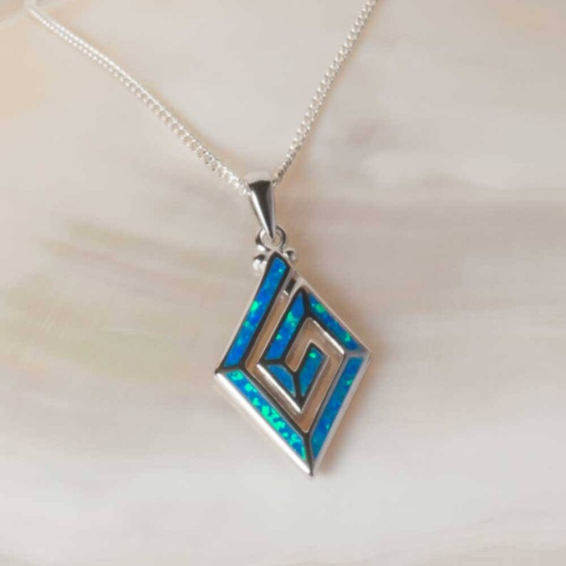 Blue Sea Lab Opal Pendant 925 Silver Jewelry Opal Jewelry Sterling Silver Pendant 925 Blue Opal Pendant Silver Opal necklace UK Seller