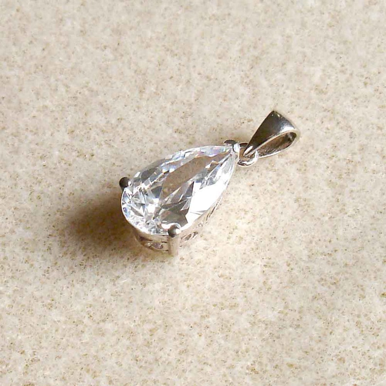 Sterling Silver Cubic Zirconia Teardrop Bridal Pendant, Wedding Necklace, Real Silver Pendant, Clear CZ Silver Pendant, Bridal Jewelry, image 7