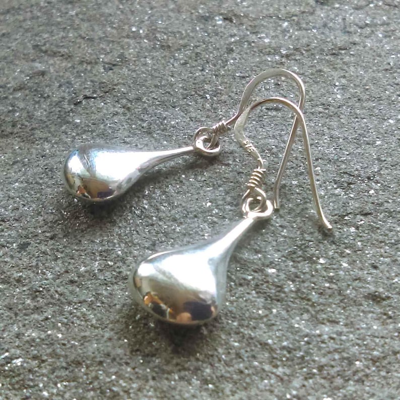 Sterling Silver Drop Earrings, Minimalist Silver Blob Earrings, Gift for Her image 3