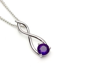 Sterling Silver Amethyst Twist Pendant, Birthday Gift for Woman, 925 Silver Necklace Jewelry, Purple Jewelry, February Birthstone, UK Seller