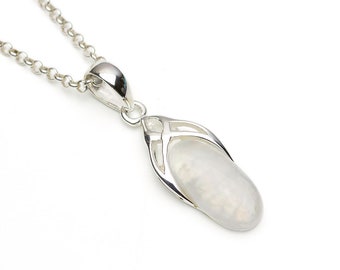 Rainbow Moonstone Celtic Sterling Silver Pendant, Gemstone Chain Necklace, Gift for Her