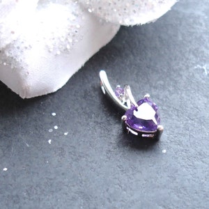 Purple Heart Shaped Amethyst Pendant, Sterling Silver Minimalist Necklace, February Birthday Gift for Her image 2