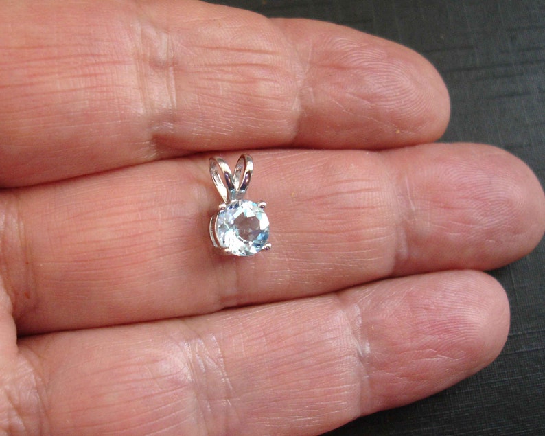 Small Sterling Silver Sky Blue Topaz Round Solitaire Pendant, Minimalist Blue Topaz Jewelry, December Birthstone image 8