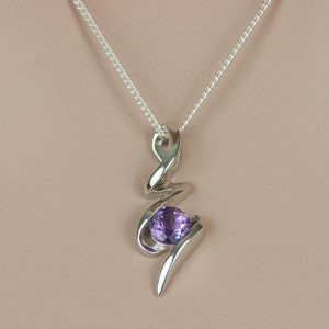 Sterling Silver Purple Amethyst Squiggle Pendant, 925 Silver Pendant, GemstoneJewelry, Birthday Gift for Her, February Birthstone image 4