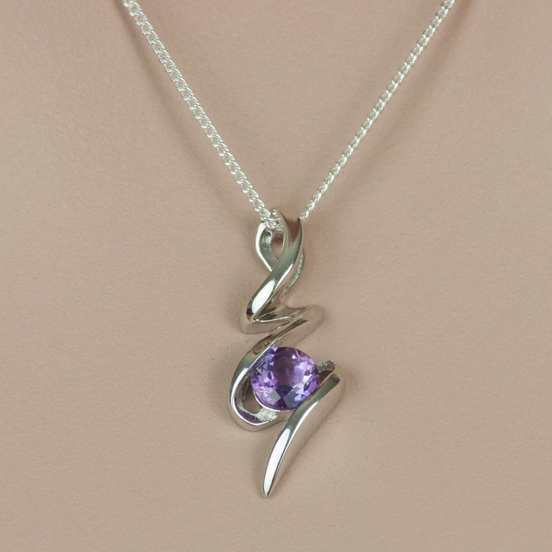 Sterling Silver Purple Amethyst Squiggle Pendant, 925 Silver Pendant, GemstoneJewelry, Birthday Gift for Her, February Birthstone image 4