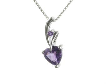 Purple Heart Shaped Amethyst Pendant, Sterling Silver Minimalist Necklace,  February Birthday Gift for Her