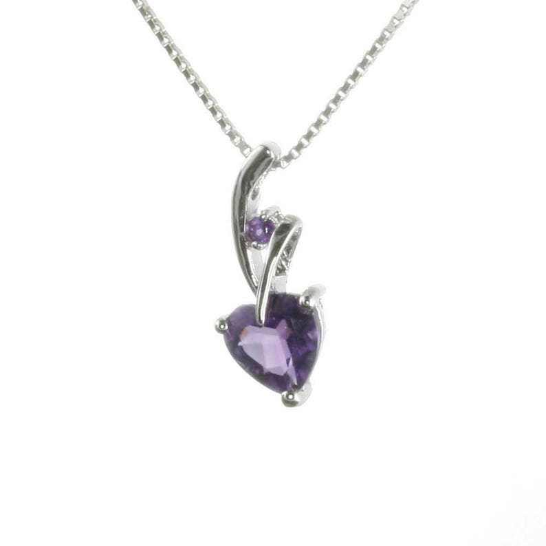 Purple Heart Shaped Amethyst Pendant, Sterling Silver Minimalist Necklace, February Birthday Gift for Her image 1