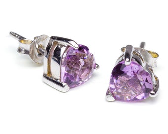 Boucles d’oreilles en argent sterling Amethyst Heart Stud, pierre de naissance de février, boucles d’oreilles violettes, cadeau pour elle